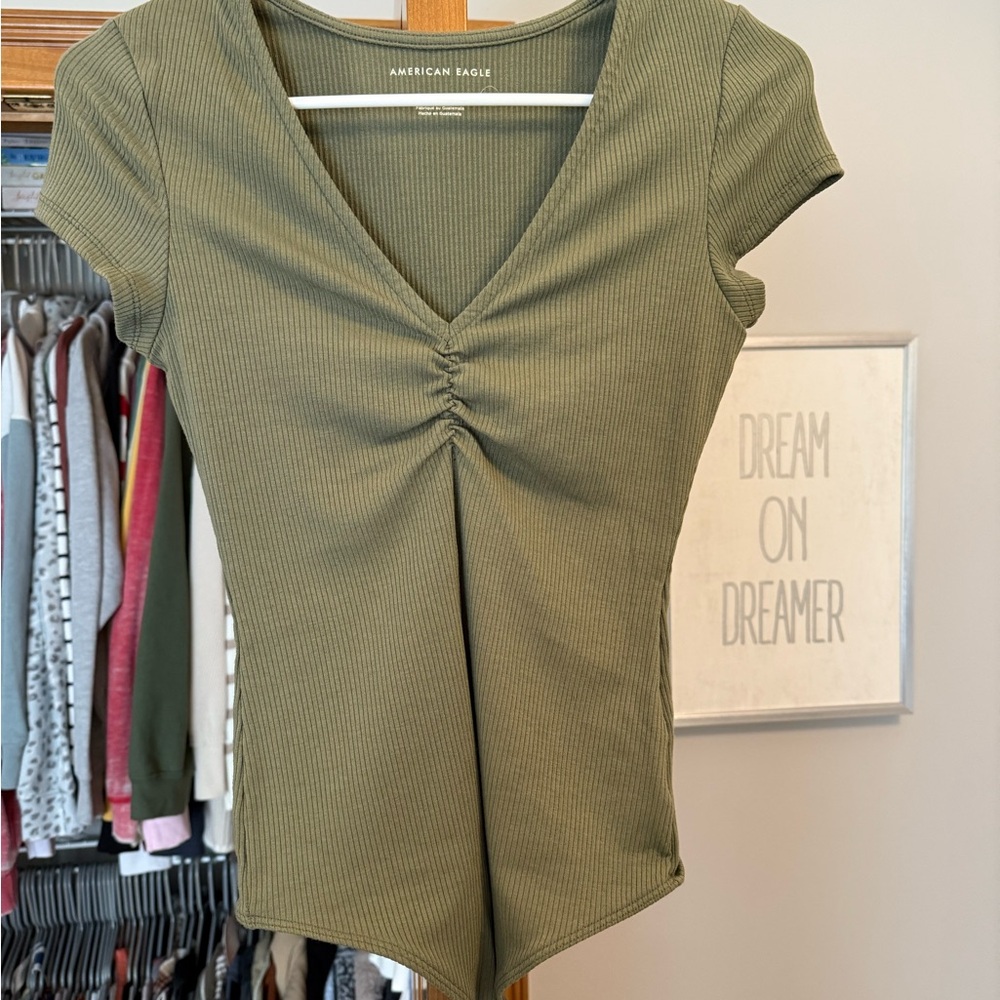American Eagle Outfitters Olive Green Ribbed BodySuit